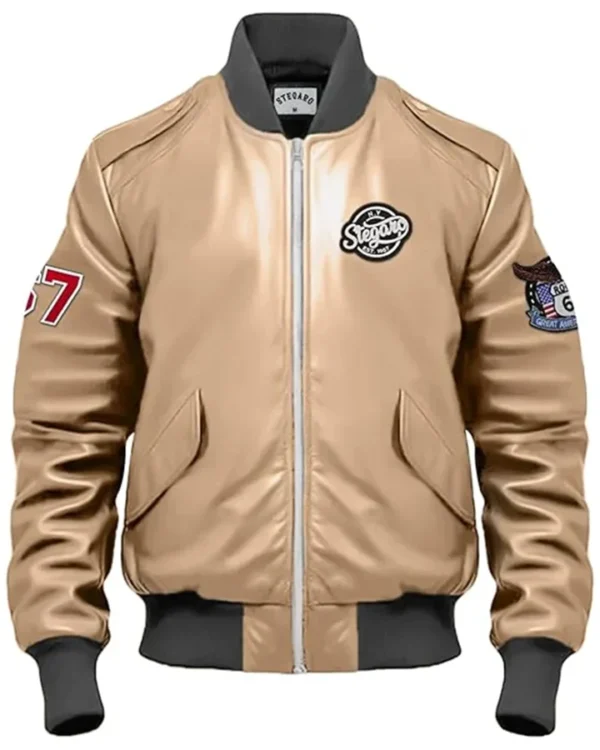 Joshua Bomber Beige Stegaro Leather Jacket