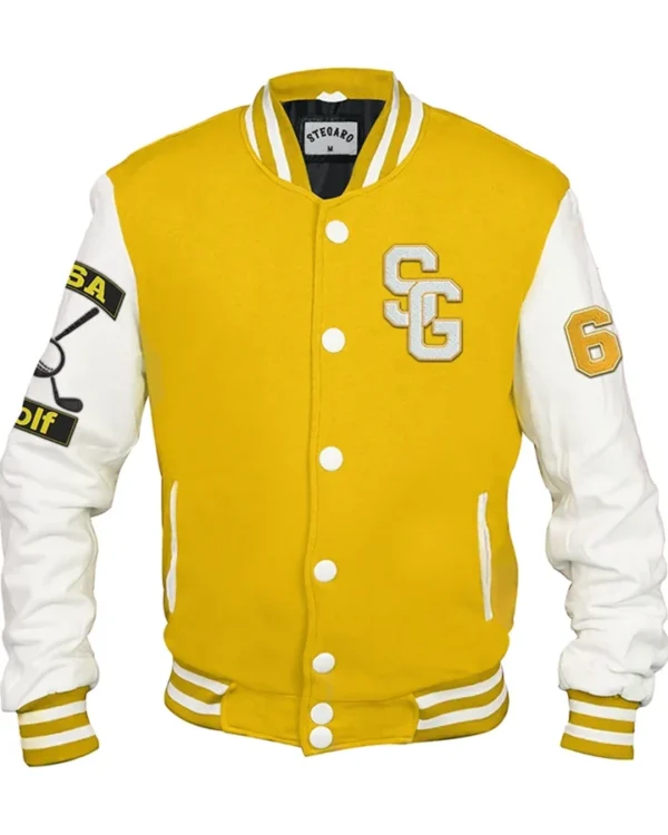 Khari Stegaro Golf Yellow And White Varsity Jacket