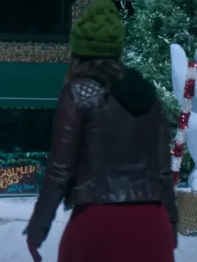 Lacey Chabert Hot Frosty Black Leather Quilted Jacket For Sale