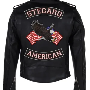 Lamprecht Stegaro American Black Biker Leather Jacket Back