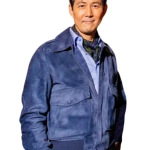 Lee Jung Jae Squid Game Blue Leather Jacket For Sale