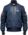 Leon Stegaro Navy Blue Bomber Leather Jacket