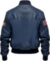 Leon Stegaro Navy Blue Bomber Leather Jacket Back