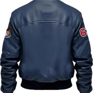 Leon Stegaro Navy Blue Bomber Leather Jacket Back