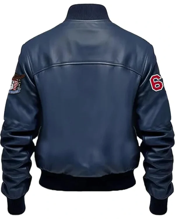 Leon Stegaro Navy Blue Bomber Leather Jacket Back