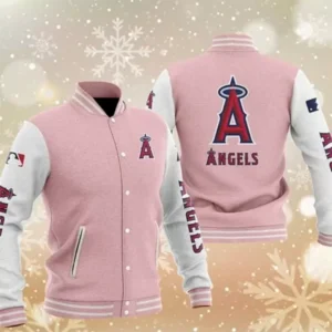MLB Pink Los Angeles Angels Baseball Varsity Jacket