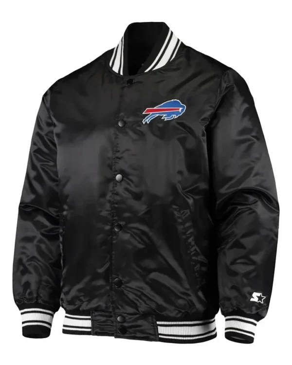 Mens Starter Black Buffalo Bills Locker Room Satin Varsity Jacket Front