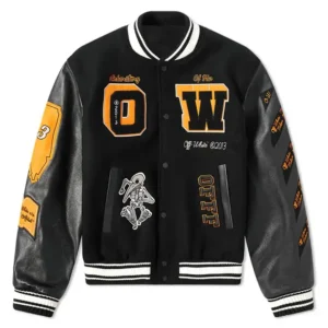 Off White Black Leather Varsity Jacket
