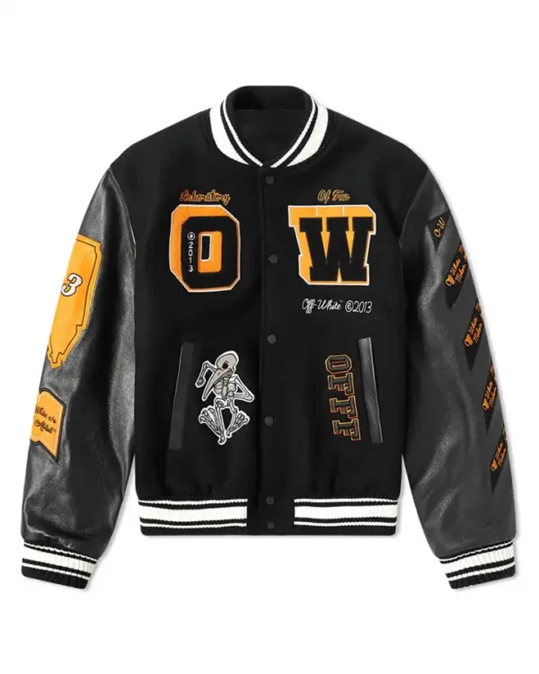Off White Black Leather Varsity Jacket