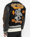 Off White Black Leather Varsity Jacket Back