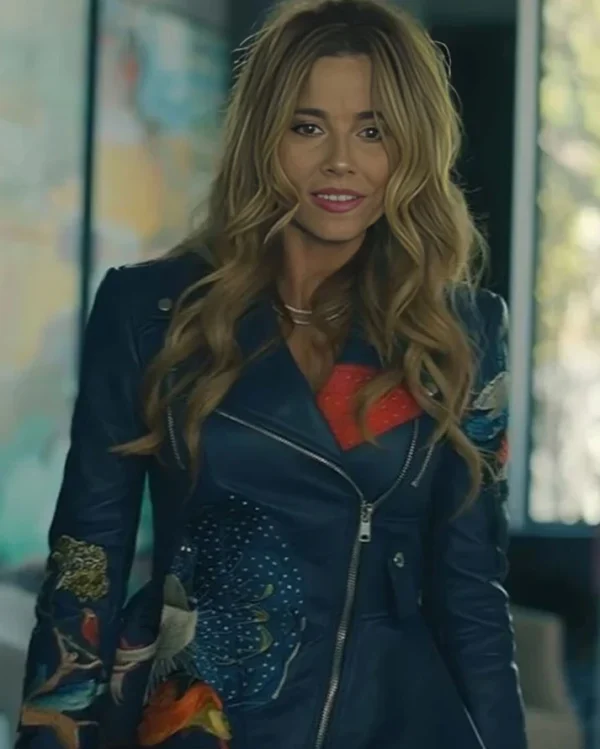 Purchase No Good Deed S01 Linda Cardellini Blue Peplum Leather Jacket