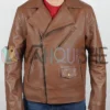 Rami Malek The Amateur Brown Leather Jacket front close
