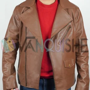 Rami Malek The Amateur Brown Leather Jacket front open