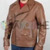 Rami Malek The Amateur Brown Leather Jacket left