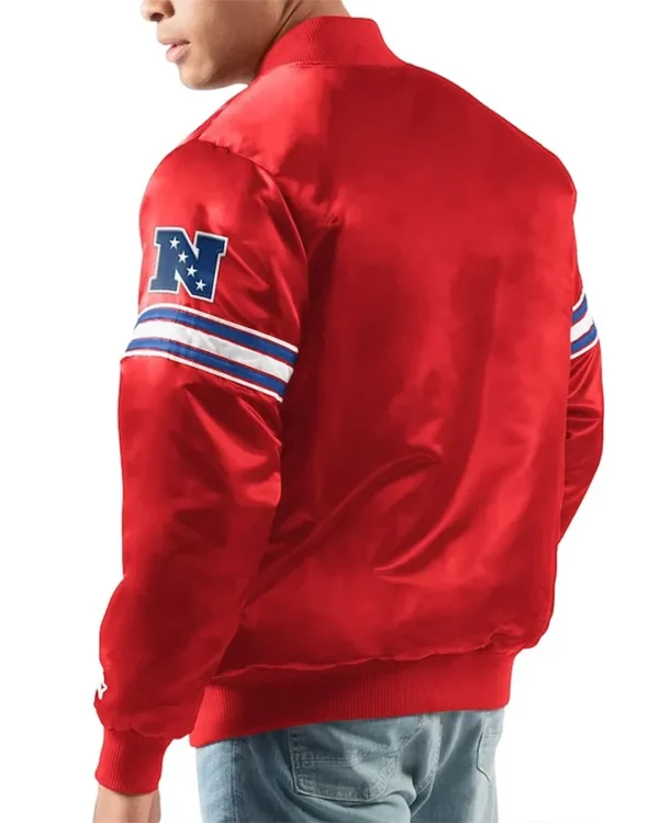 Red NY Giants Satin Varsity Jacket Back