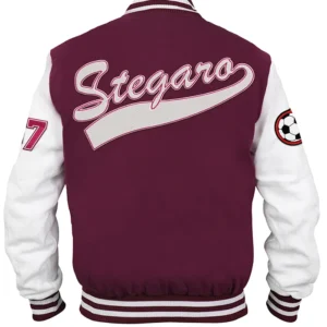 Reece Stegaro Soccer Maroon Varsity Jacket Back
