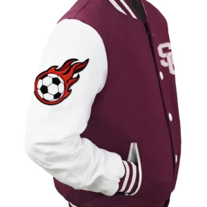 Reece Stegaro Soccer Maroon Varsity Jacket Front