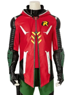 Robin Gotham Knights Leather Jacket Front