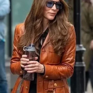 Shop Cate Blanchett Black Bag Brown Leather Jacket