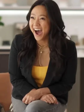 Stephanie Hsu Laid S01 Black Cropped Blazer For Sale