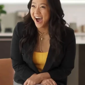 Stephanie Hsu Laid S01 Black Cropped Blazer For Sale