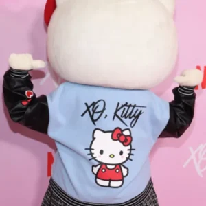 XO Kitty Blue and Black Leather Varsity Jacket For Sale