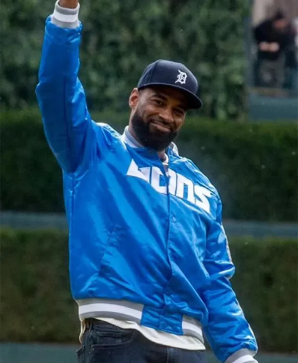 Adriana Baumbach Detroit Lions Blue Satin Varsity Jacket