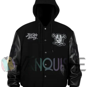 Alene Pacocha Las Vegas Raiders Wool Varsity Jacket front with hood