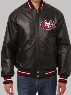 Antone Niners Varsity Leather Black Jacket