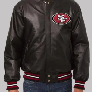 Antone Niners Varsity Leather Black Jacket