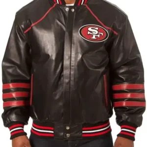 Antone Niners Varsity Leather Black Jacket Front