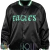 Aracely Philadelphia Eagles Black Satin Varsity Jacket front