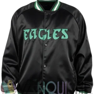 Aracely Philadelphia Eagles Black Satin Varsity Jacket front