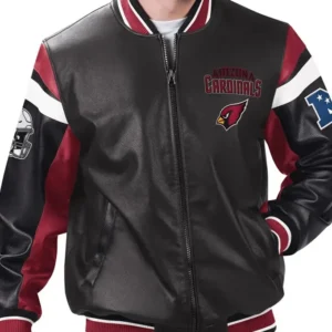 Arizona Cardinals Black Genuine Sheep Leather Varsity Jacket