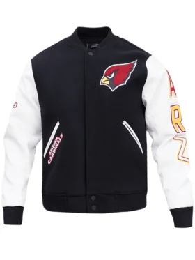 Arizona Cardinals Black Varsity White Leather Sleeves Full Snap Jacket