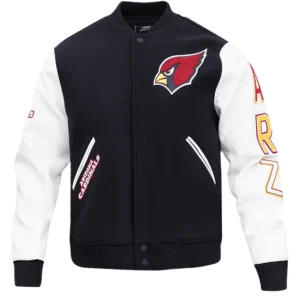 Arizona Cardinals Black Varsity White Leather Sleeves Full Snap Jacket