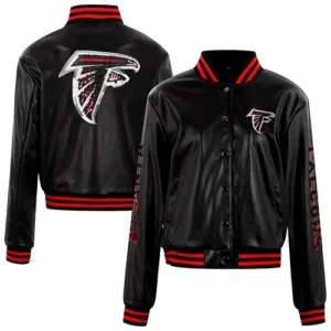 Atlanta Falcons Black Varsity Full Zip Leather Jacket