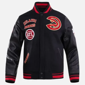 Atlanta Hawks Black And Red Varsity Jacket front
