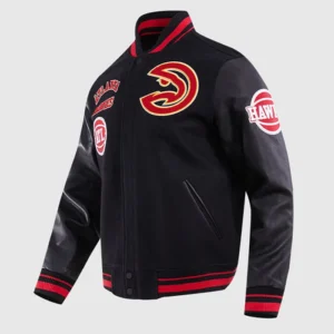 Atlanta Hawks Black And Red Varsity Jacket​ Side