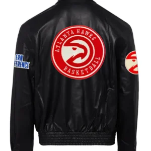 Atlanta Hawks Black Leather Bomber Jacket​ Back