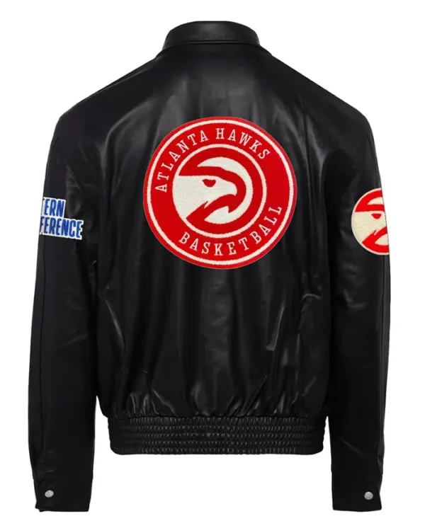 Atlanta Hawks Black Leather Bomber Jacket​ Back