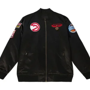 Atlanta Hawks Black Satin Bomber Jacket​ front