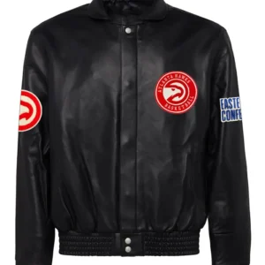 Atlanta Hawks Genuine Leather Bomber Jacket front