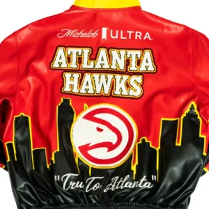 Atlanta Hawks Leather Bomber Jacket​ Back