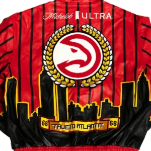 Atlanta Hawks Leather Full Snap Bomber Jacket​ Back