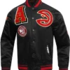 Atlanta Hawks Satin Black And Red Bomber Jacket​