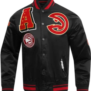 Atlanta Hawks Satin Black And Red Bomber Jacket​