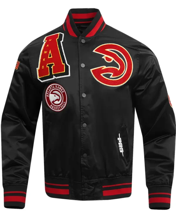 Atlanta Hawks Satin Black And Red Bomber Jacket​