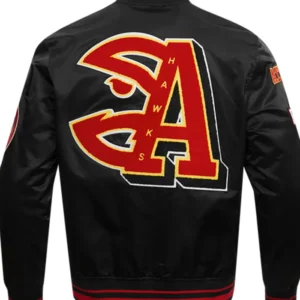 Atlanta Hawks Satin Black And Red Bomber Jacket​ Back
