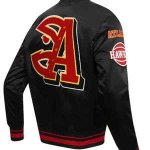 Atlanta Hawks Satin Black And Red Bomber Jacket​ Back Side